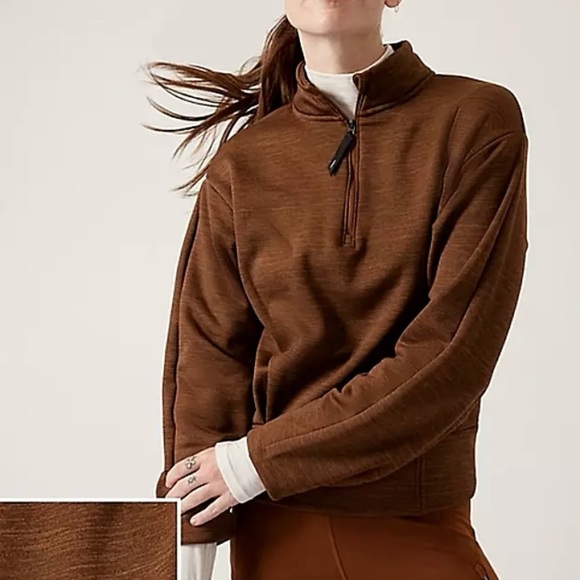Athleta Half Zip Altitude Polartec Fleece Crop Mock Neck Sweatshirt Rust - Picture 3 of 15